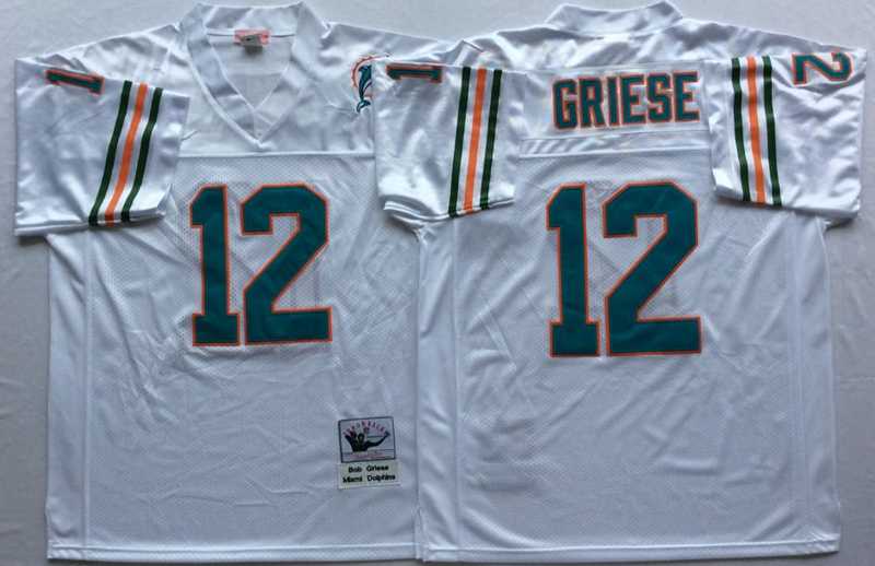 Dolphins 12 Bob Griese White M&N Throwback Jersey->nfl m&n throwback->NFL Jersey